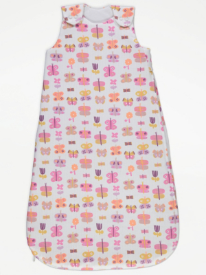 Cream Butterfly Ribbed Sleeping Bag 2.5 Tog Baby at ASDA