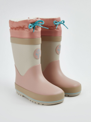 Pastel Colour Block Cuffed Wellington Boots Kids at ASDA