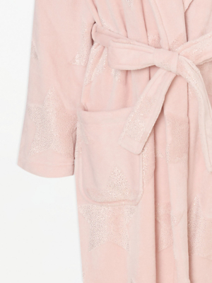 pink star dressing gown Personalised Ladies Womens Warm Cosy Star Print Fleece Soft Luxury Dressing  Gown Hooded Robe Nightwear