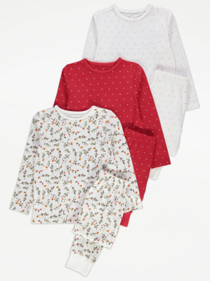 Robin Hearts Long Sleeve Pyjamas 3 Pack | Kids | George at ASDA