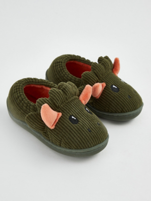 Khaki 3D Dinosaur Ribbed Cupsole Slippers | Kids | George at ASDA