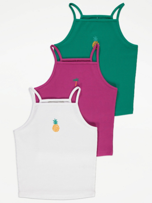 Ribbed Embroidered Fruit Vests 3 Pack Kids at ASDA