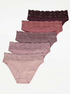 Pink Lace Top High Leg Knickers 5 Pack