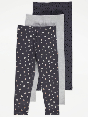 Grey Floral Spot Leggings Pack