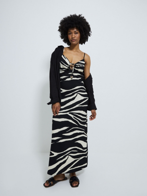 Zebra Print Strappy Straight Midi Dresses