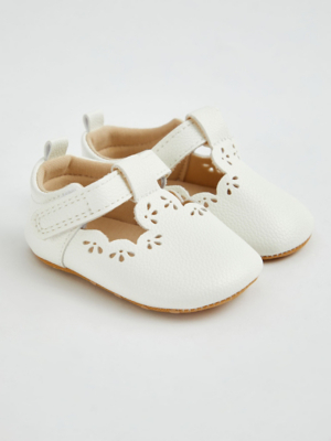 White T-Bar Strap Scalloped Shoes | Baby | George at ASDA
