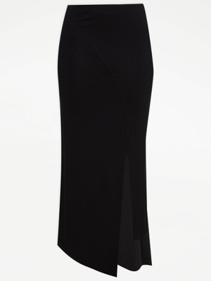 Black Asymmetric Cut Midi Skirt 18167 main image 0
