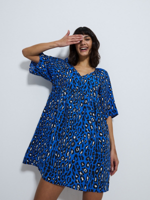 Blue Animal Print Short Sleeve Mini Dress | Women | George at ASDA