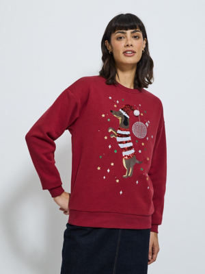 Christmas Dark Red Sausage Dog Light Up Sweatshirt