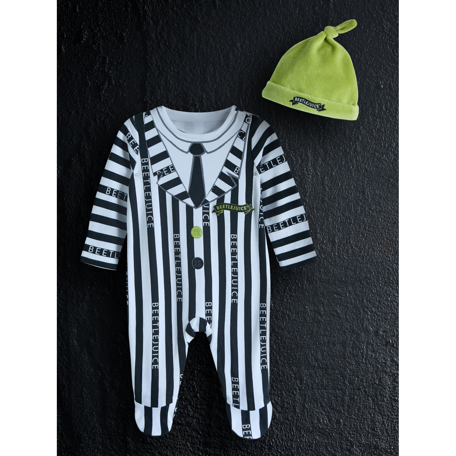 George Black Beetlejuice Halloween Striped Sleepsuit And Hat