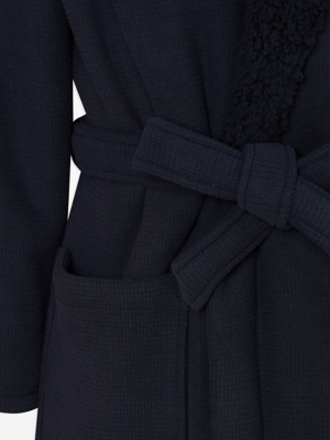 Asda 2025 Mens Hooded Dressing Gown Asda Navy Fleece Lined Waffle Dressing  Gown Men George At