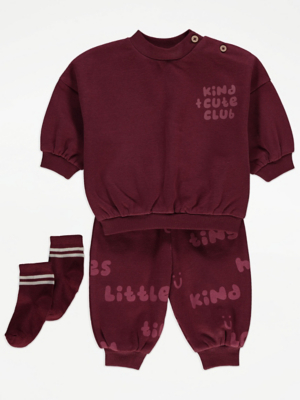 Burgundy Kind Cute Sweatshirt Jogger and Socks Outfit