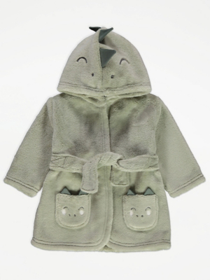 Sage Green Dinosaur Hooded Fleece Dressing Gown