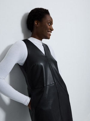 Faux Leather V Neck Pinafore Mini Dress | Women | George at ASDA