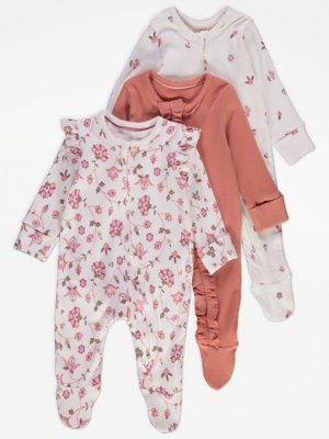 Floral Way Zip Fasten Ribbed Sleepsuits Pack