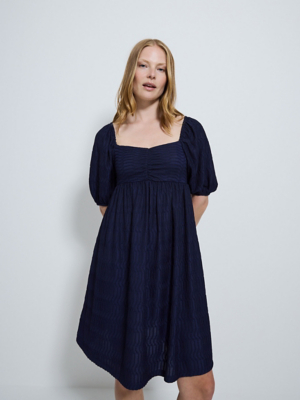 Navy Textured Chevron Babydoll Mini Dress Women at ASDA