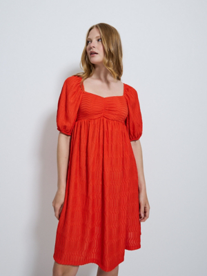 Bright Coral Textured Chevron Babydoll Mini Dress Women at ASDA