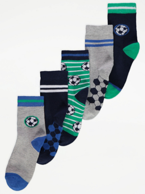 Football Stripe Cotton Rich Ankle Socks 5 Pack Kids at ASDA