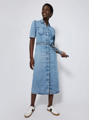 Button Front Belted Denim Midi Dress | Sale & Offers