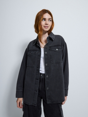 ブラードクロージング DENIM JACKET DENIM PANTSブラック G21 Black Washed Oversized Pocket Denim Shacket | Women | George