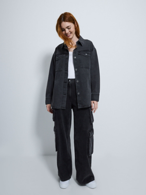 G21 Black Washed Oversized Pocket Denim Shacket | Women | George