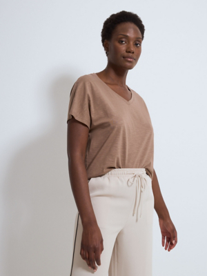 Ash Mocha Cotton Slub Short Sleeve Tee & Long Pants Set