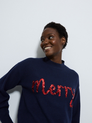 Navy Sparkle Xmas Jumpers M&S Collection Womens Sequin Jumper Size