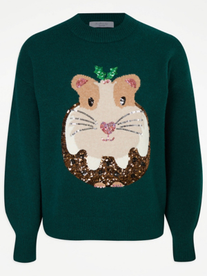 Christmas Sequin Guinea Pig Matching Family Womens Jumper