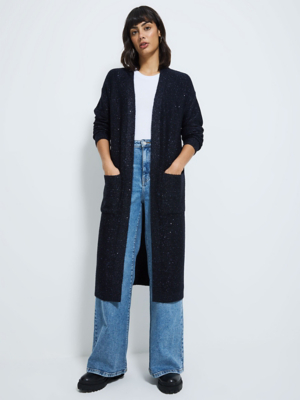 Navy Sparkle Knitted Edge To Edge Maxi Cardigan | Women | George at ASDA