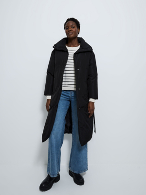 Black Belted Longline Padded Coat | Women | George at ASDA