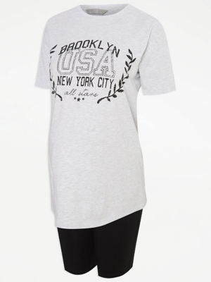 Maternity Grey USA Slogan TShirt and Cycling Shorts Outfit Women