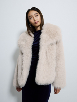 Cream Faux Fur Short Jacket Women George at ASDA