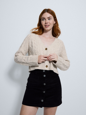 G21 Cream Speckled Cable Knitted Cropped Cardigan | Women | George at ASDA