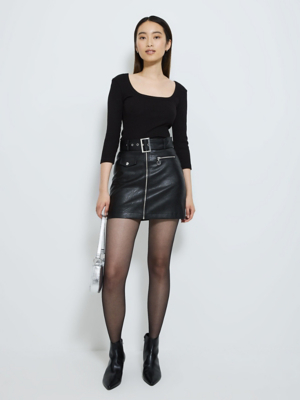 Black Faux Leather Biker Mini Skirt | Women | George at ASDA