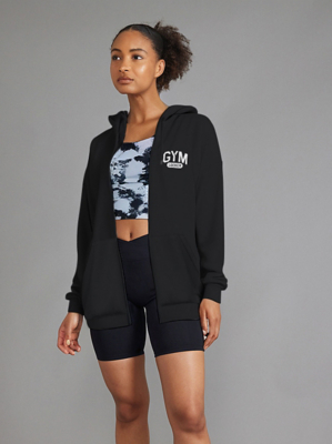 Gym Locker Black Oversized Zip Through Hoodie | Women | George at ASDA