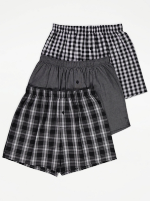 Grey Checked Woven Boxer Shorts 3 Pack | Men | George at ASDA