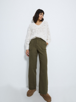 Khaki Twill Straight Leg Carpenter Trousers