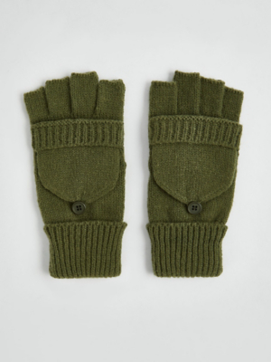 Khaki Knitted Flip Mittens