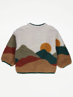 Neutral Mountain Scene Borg Fleece Jumper