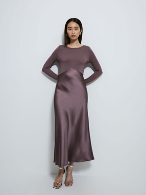 bronze maxi dress with sleeves Bronze Grey Warm Cotton Corduroy Fit and Flare Maxi Dress 36