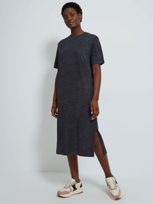 Charcoal Acid Wash Midi T-Shirt Dress | Women