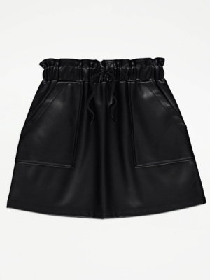 Black Faux Leather Elasticated Waist Mini Skirt Kids George at