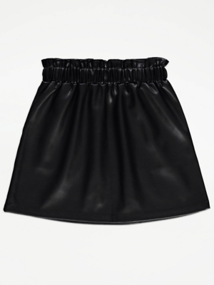 Black Faux Leather Elasticated Waist Mini Skirt