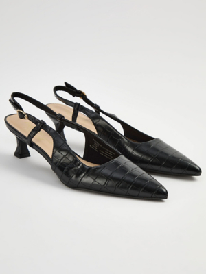 Black Croc Pointed Toe Sling Back Kitten Heels | Women | George at ASDA