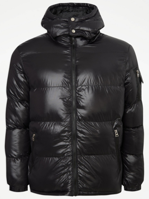 Brave Soul Black Shine Hooded Padded Coat