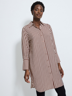 burgundy striped shirt dress Long Sleeve Mini | Women Office siren