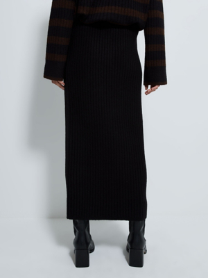 Studio Edit Black Ribbed Knitted Midi Skirt