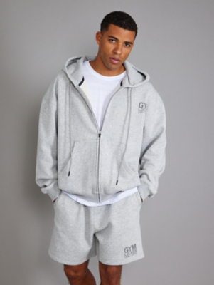 Gym Locker Light Grey Oversized Zip Through Hoodie | Men | George at ASDA