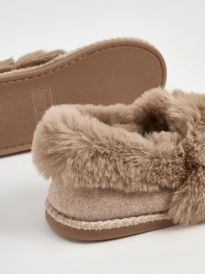 Mule Slippers Asda Fluffy Slippers Burgundy Suedette Faux Fur Trim