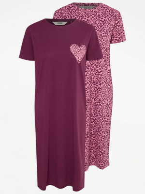 Leopard Print Heart Midi Nightdresses Pack